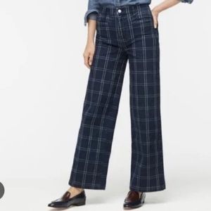J. Crew Point Sur women’s High Rise Wide Leg Indigo Plaid Windowpane Pants 29